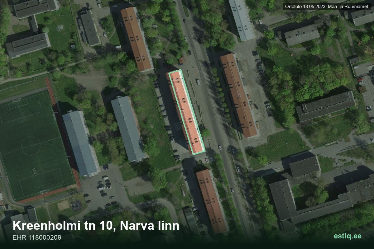 Kreenholmi mnt 10, Narva – hoone aerofoto, kontuur ehitisregistri (EHR) andmetest