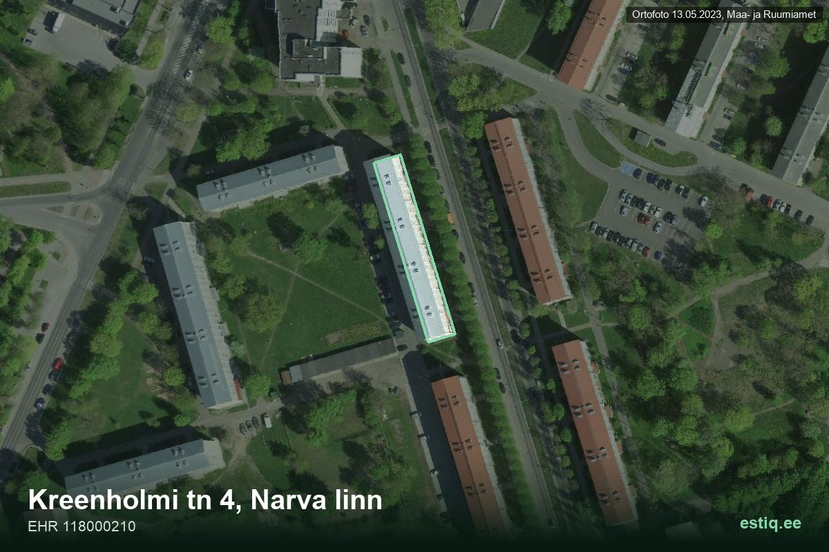 Kreenholmi tänav 4, Narva – аэрофото дома, контур по данным регистра строений (EHR)