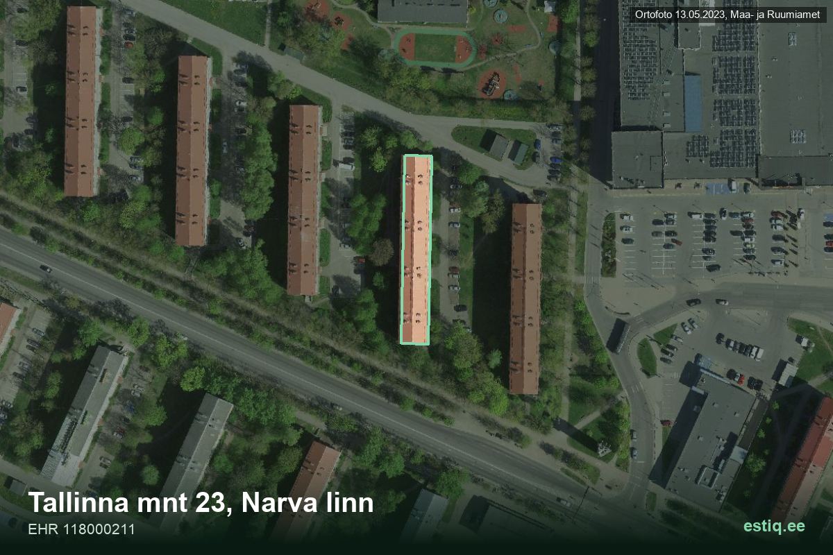 Tallinna mnt 23, Narva – hoone aerofoto, kontuur ehitisregistri (EHR) andmetest