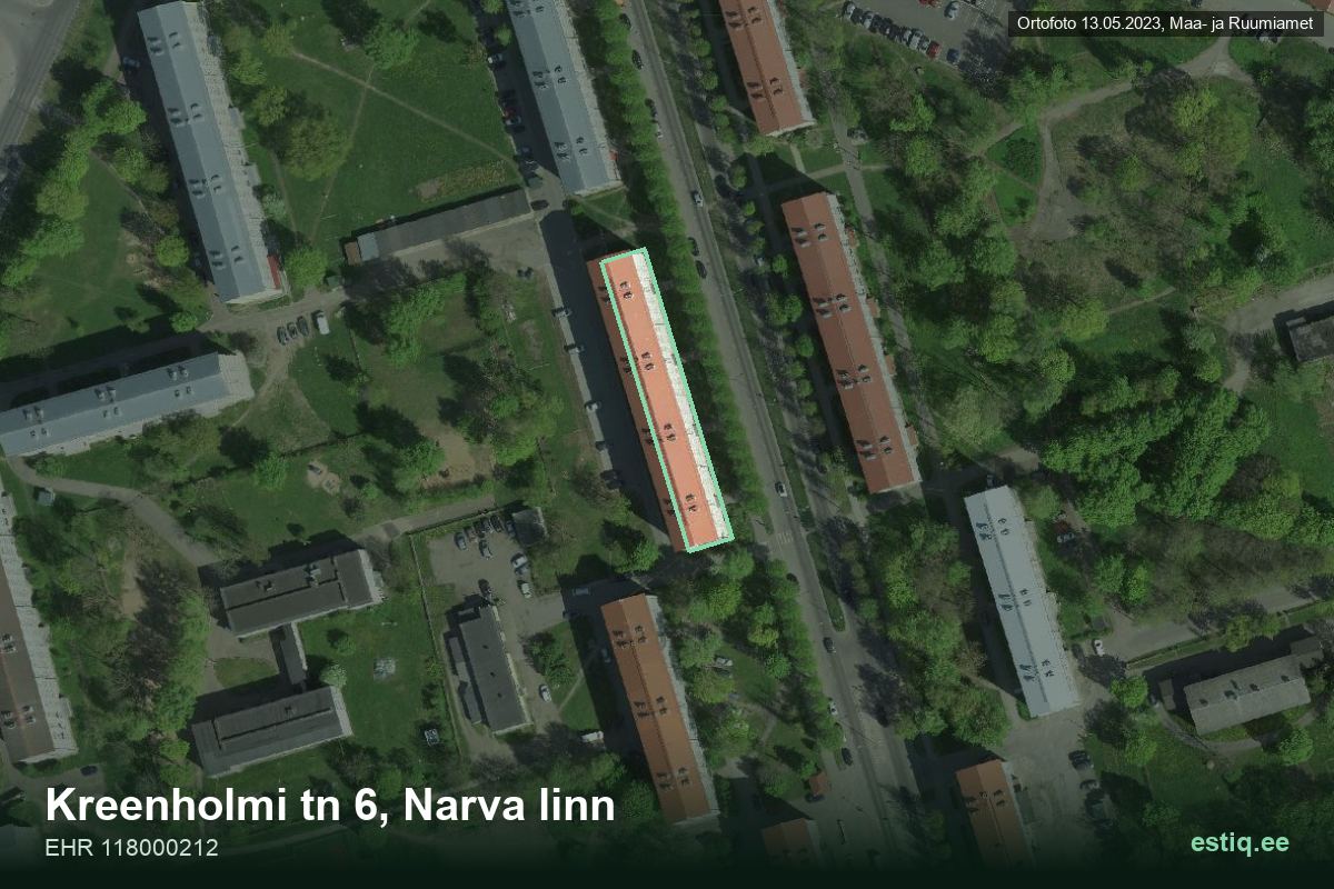 Kreenholmi mnt 6, Narva – hoone aerofoto, kontuur ehitisregistri (EHR) andmetest