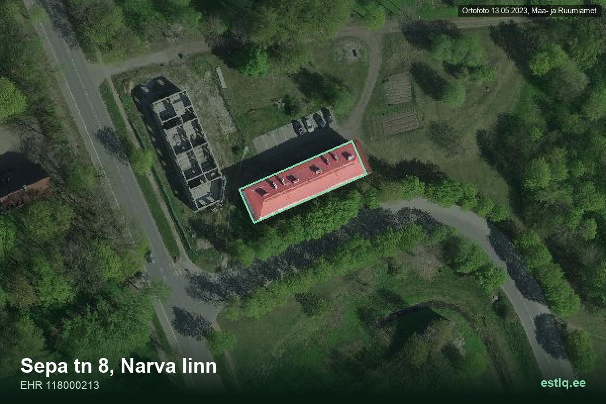 Sepa tänav 8, Narva – aerial photo of the building, outline from the Building Register (EHR)