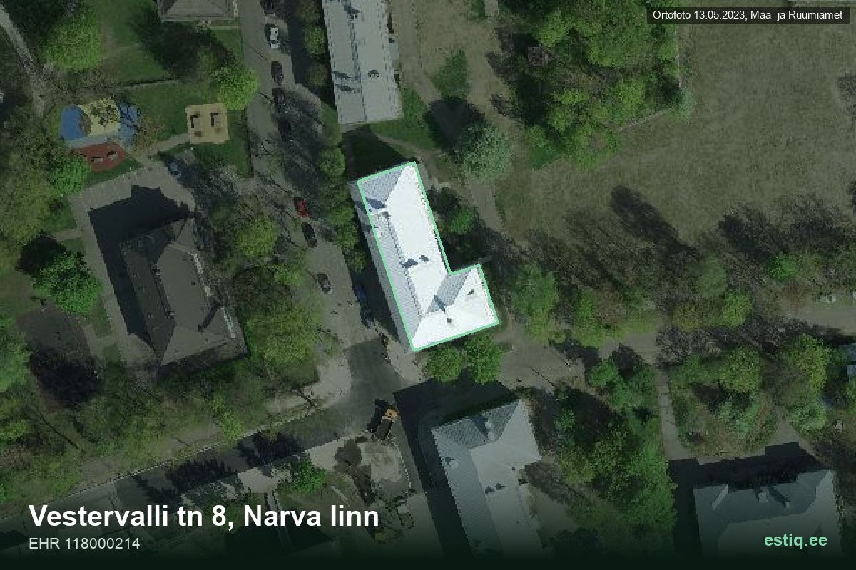 Vestervalli tänav 8, Narva – аэрофото дома, контур по данным регистра строений (EHR)