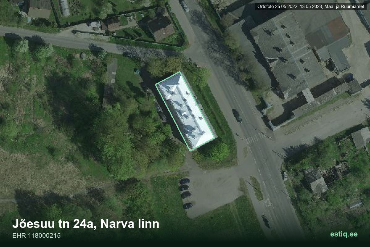 Jõesuu tänav 24a, Narva – ilmakuva rakennuksesta, ääriviiva rakennusrekisteristä (EHR)