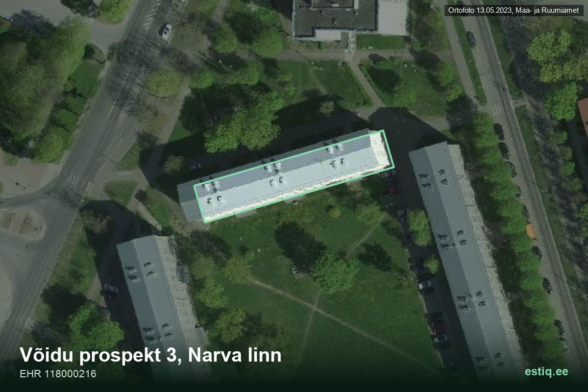 Võidu prospekt 3, Narva – hoone aerofoto, kontuur ehitisregistri (EHR) andmetest