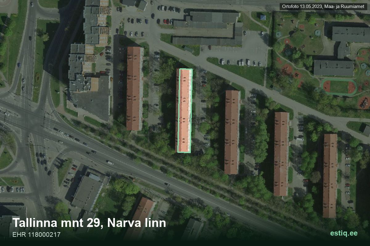 Tallinna mnt 29, Narva – hoone aerofoto, kontuur ehitisregistri (EHR) andmetest