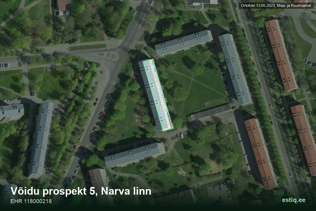 Võidu prospekt 5, Narva – ilmakuva rakennuksesta, ääriviiva rakennusrekisteristä (EHR)