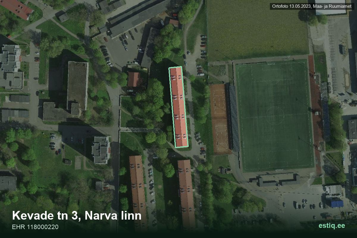 Kevade tänav 3, Narva – hoone aerofoto, kontuur ehitisregistri (EHR) andmetest