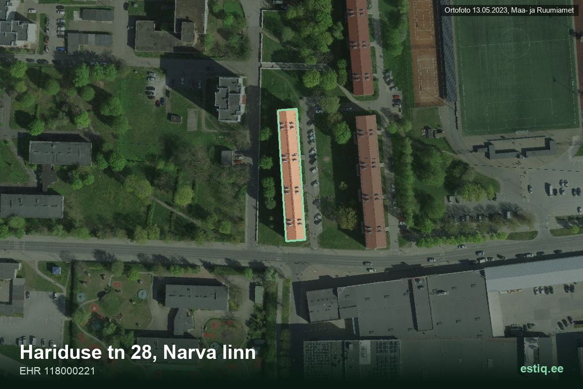 Hariduse tänav 28, Narva – aerial photo of the building, outline from the Building Register (EHR)