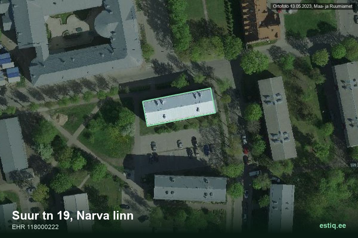 Suur tänav 19, Narva – aerial photo of the building, outline from the Building Register (EHR)