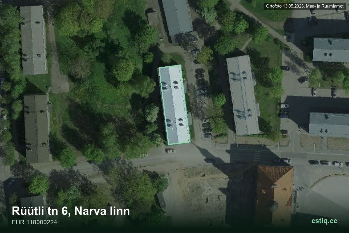 Rüütli tänav 6, Narva – ilmakuva rakennuksesta, ääriviiva rakennusrekisteristä (EHR)