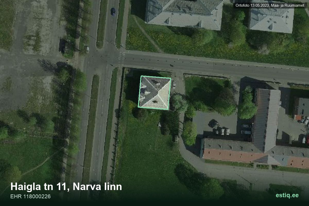 Haigla tänav 11, Narva – ilmakuva rakennuksesta, ääriviiva rakennusrekisteristä (EHR)