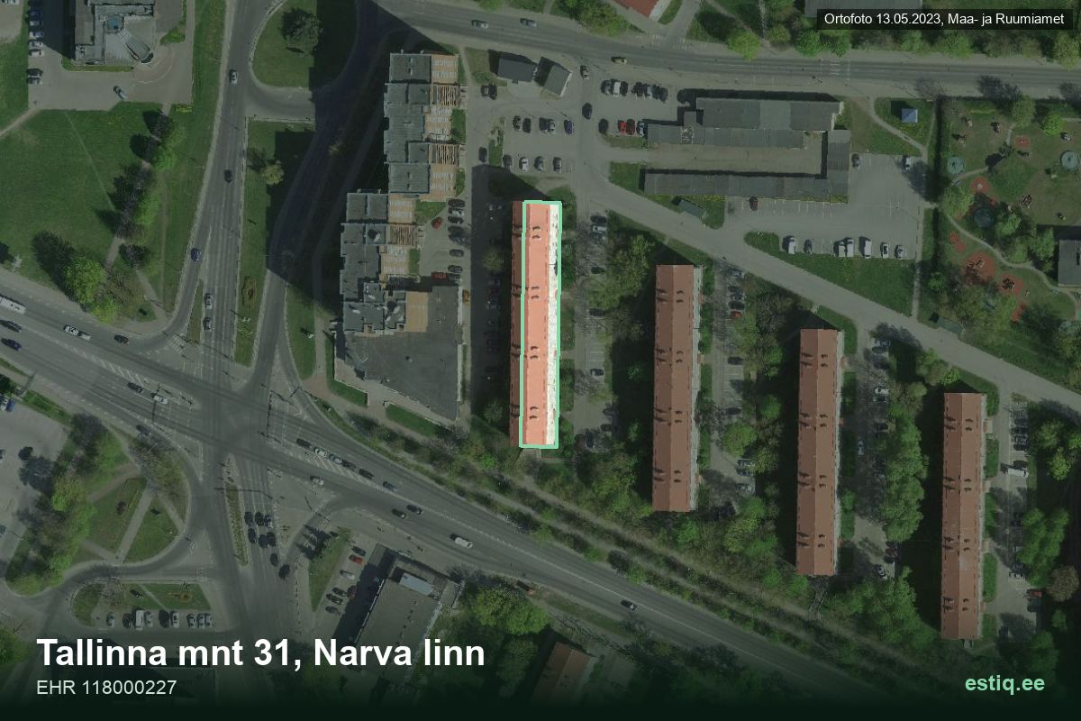 Tallinna mnt 31, Narva – hoone aerofoto, kontuur ehitisregistri (EHR) andmetest