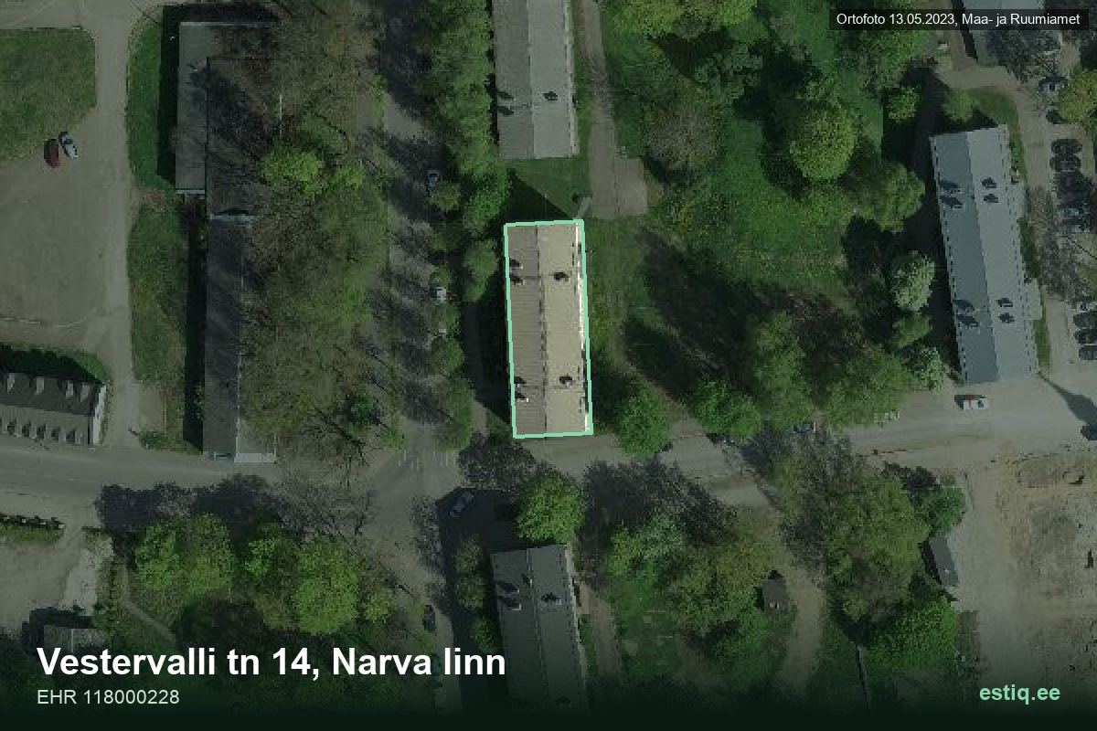 Vestervalli tänav 14, Narva – aerial photo of the building, outline from the Building Register (EHR)