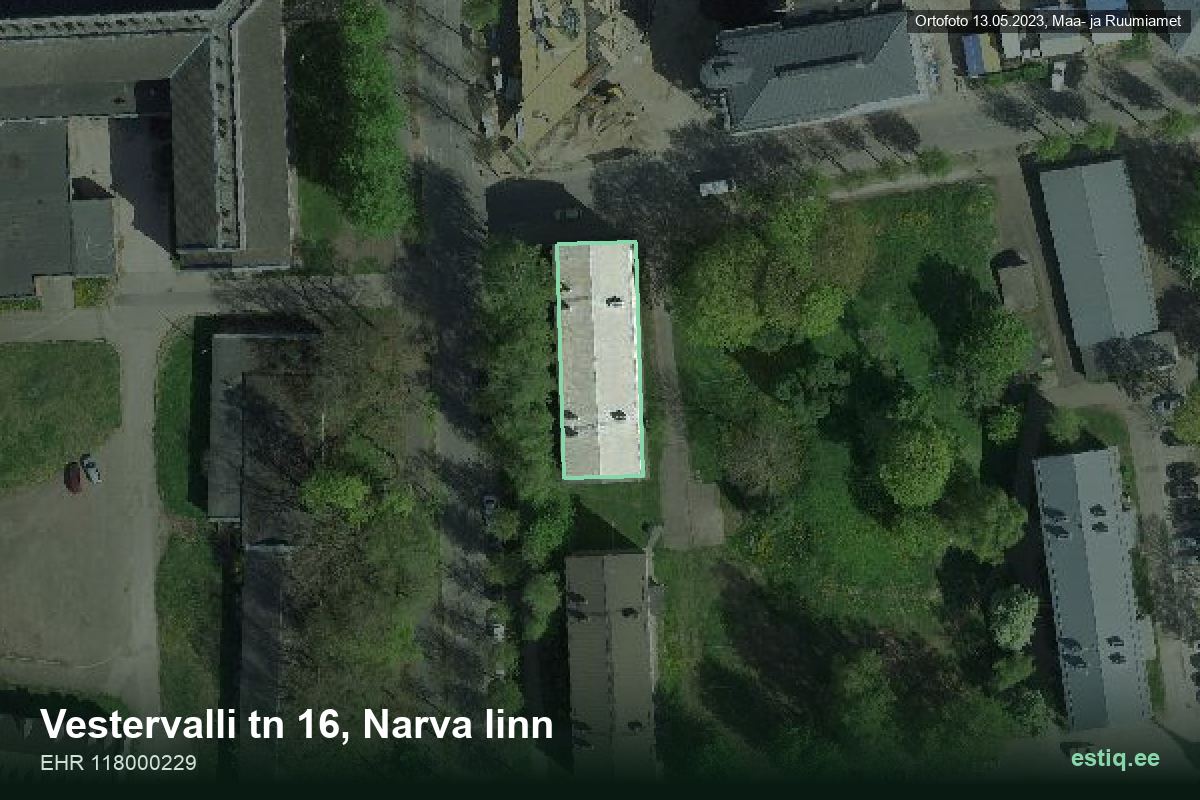 Vestervalli tänav 16, Narva – aerial photo of the building, outline from the Building Register (EHR)