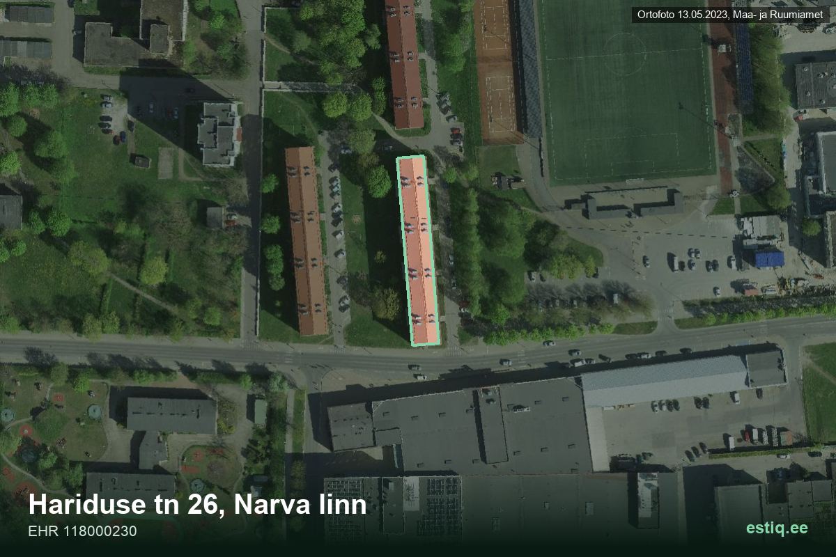 Hariduse tänav 26, Narva – hoone aerofoto, kontuur ehitisregistri (EHR) andmetest