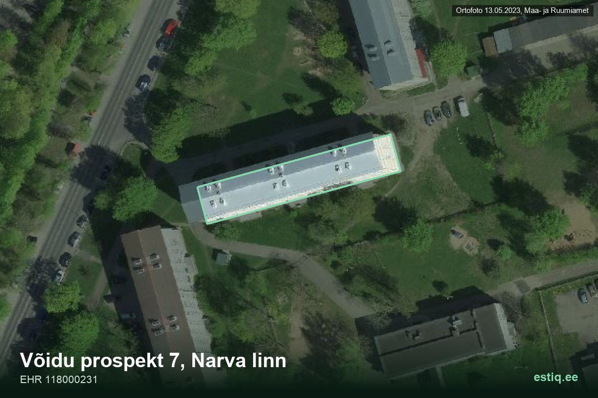 Võidu prospekt 7, Narva – hoone aerofoto, kontuur ehitisregistri (EHR) andmetest