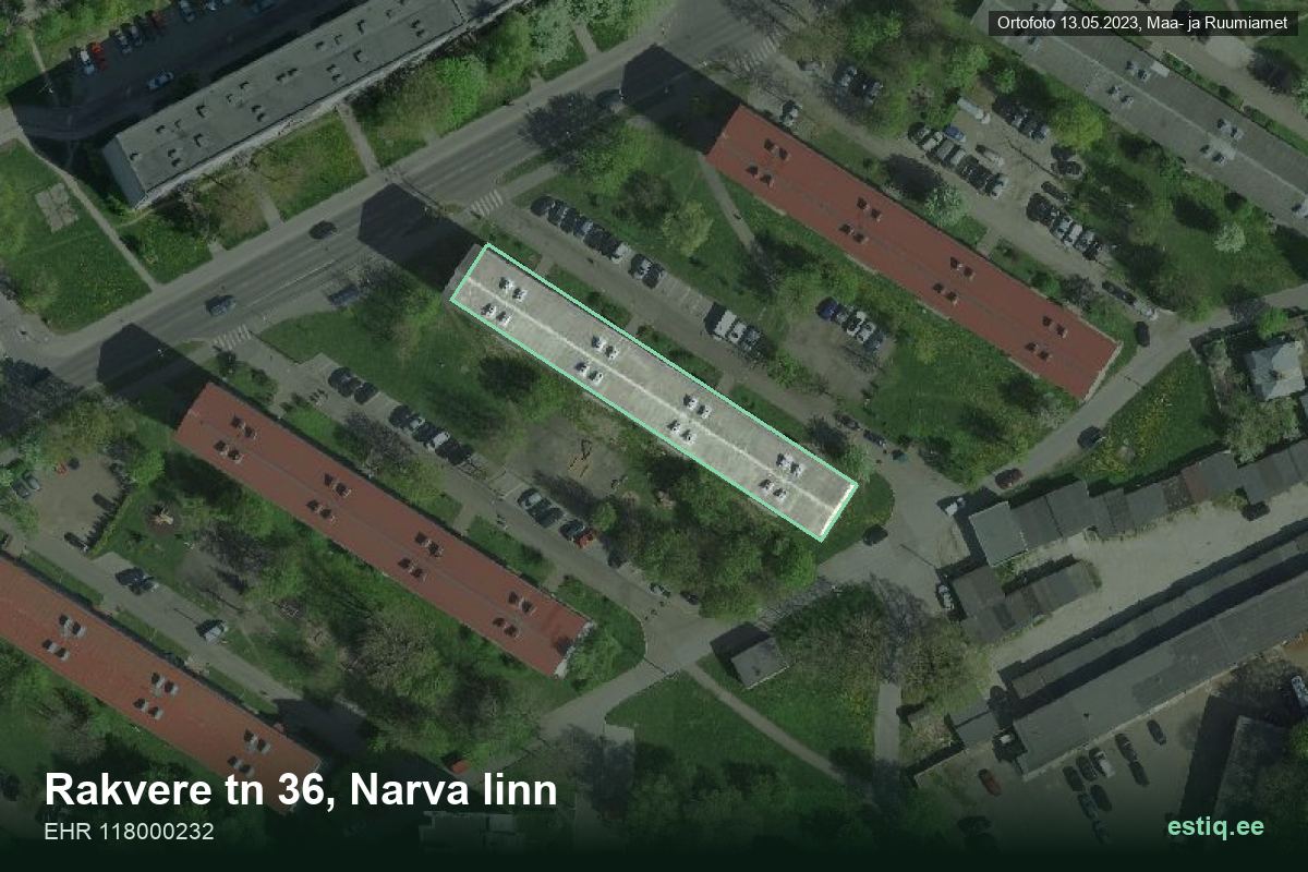Rakvere tänav 36, Narva – aerial photo of the building, outline from the Building Register (EHR)