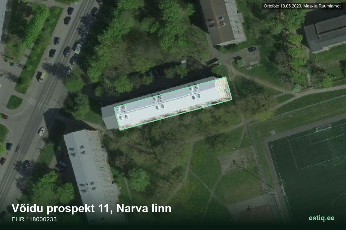 Võidu prospekt 11, Narva – hoone aerofoto, kontuur ehitisregistri (EHR) andmetest