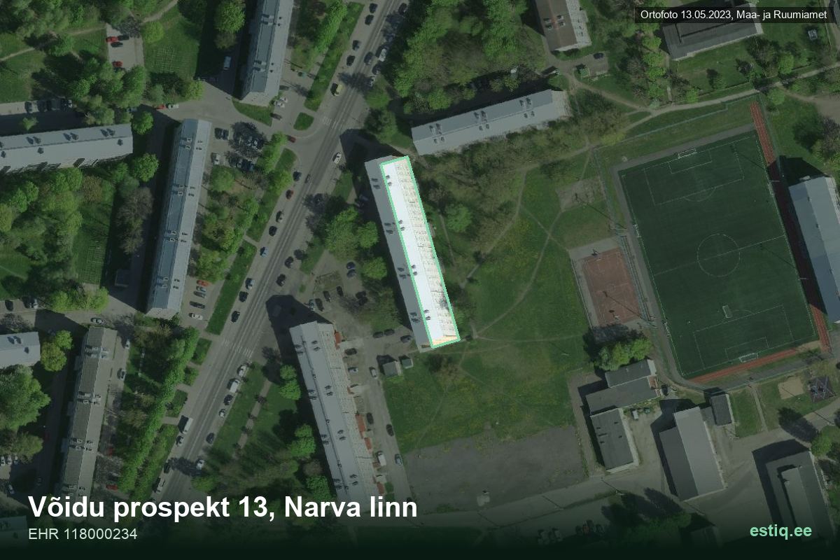 Võidu prospekt 13, Narva – hoone aerofoto, kontuur ehitisregistri (EHR) andmetest