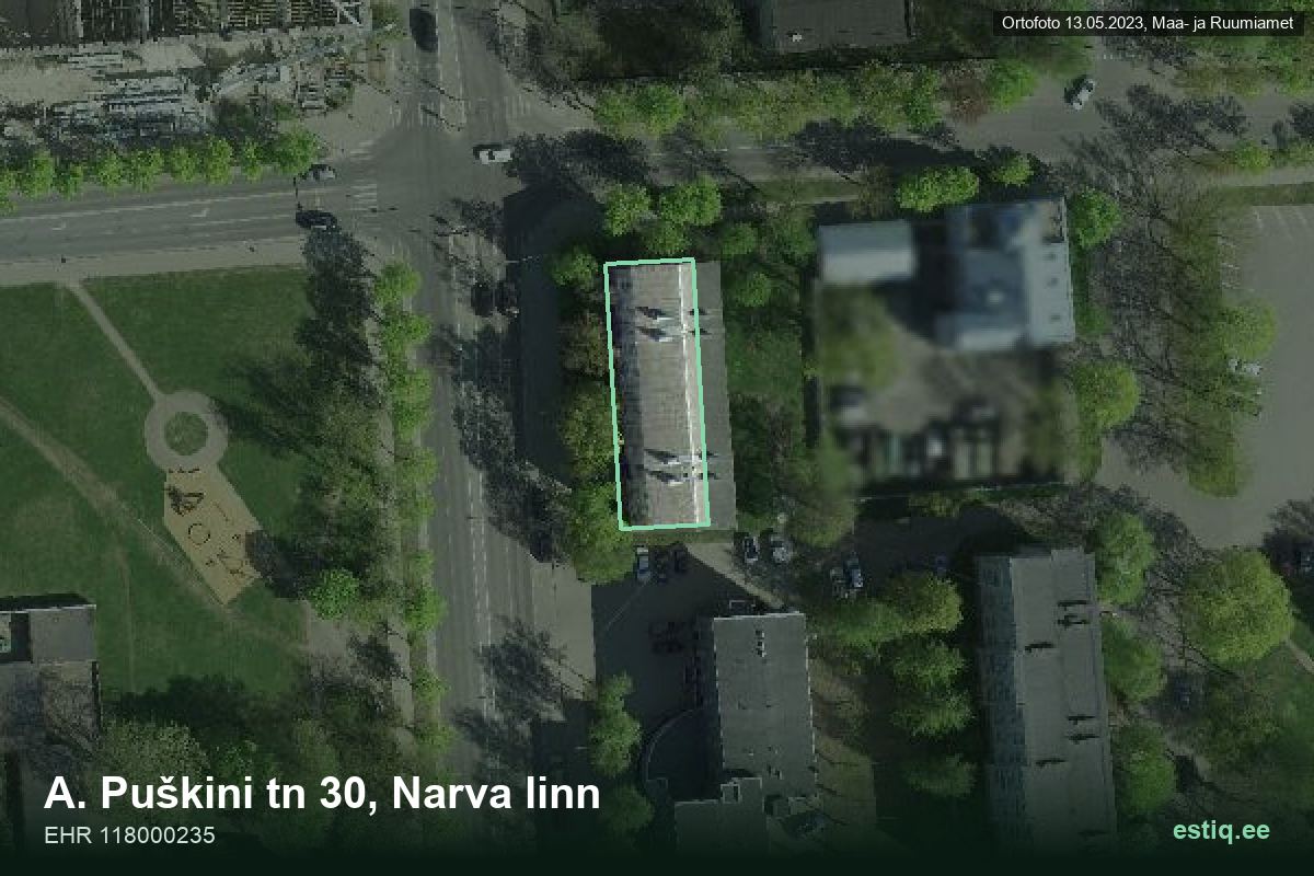 A. Puškini tänav 30, Narva – aerial photo of the building, outline from the Building Register (EHR)