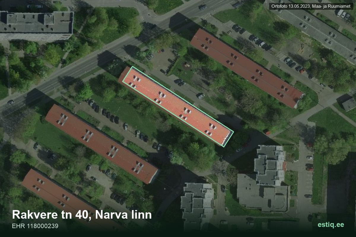 Rakvere tänav 40, Narva – hoone aerofoto, kontuur ehitisregistri (EHR) andmetest