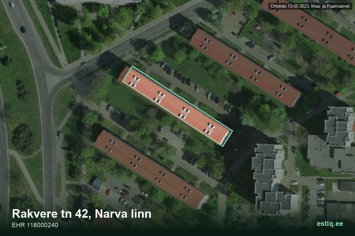 Rakvere tänav 42, Narva – hoone aerofoto, kontuur ehitisregistri (EHR) andmetest