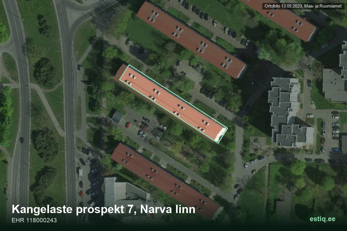 Kangelaste prospekt 7, Narva – aerial photo of the building, outline from the Building Register (EHR)