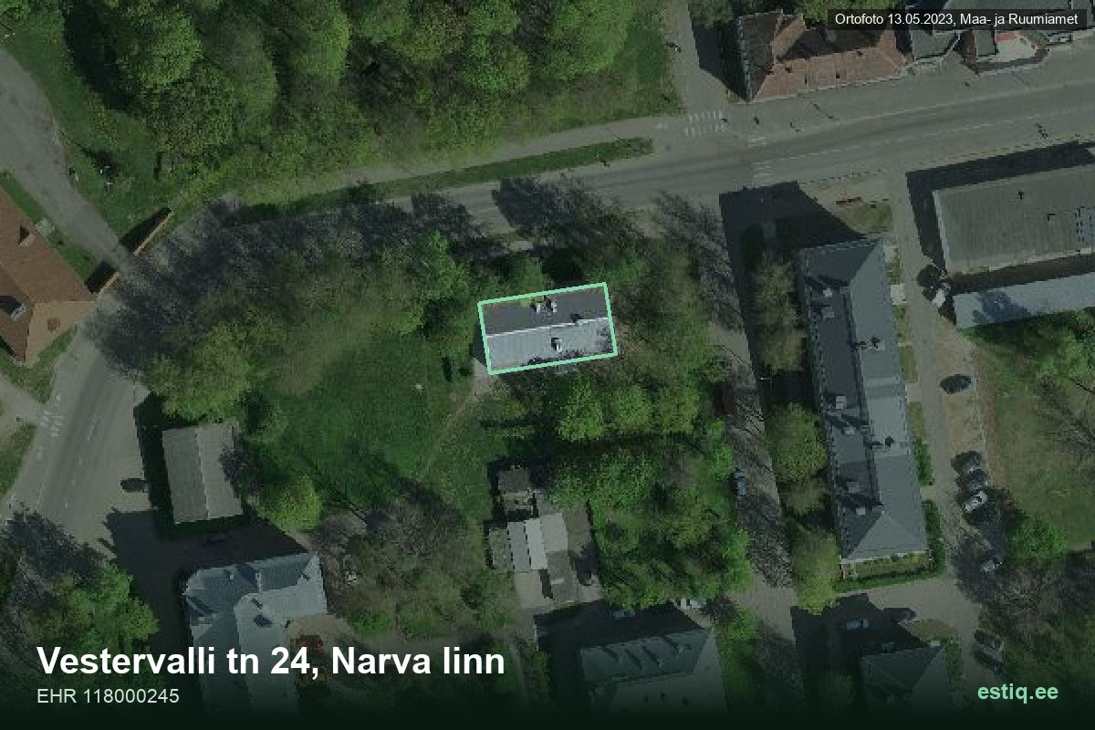Vestervalli tänav 24, Narva – hoone aerofoto, kontuur ehitisregistri (EHR) andmetest