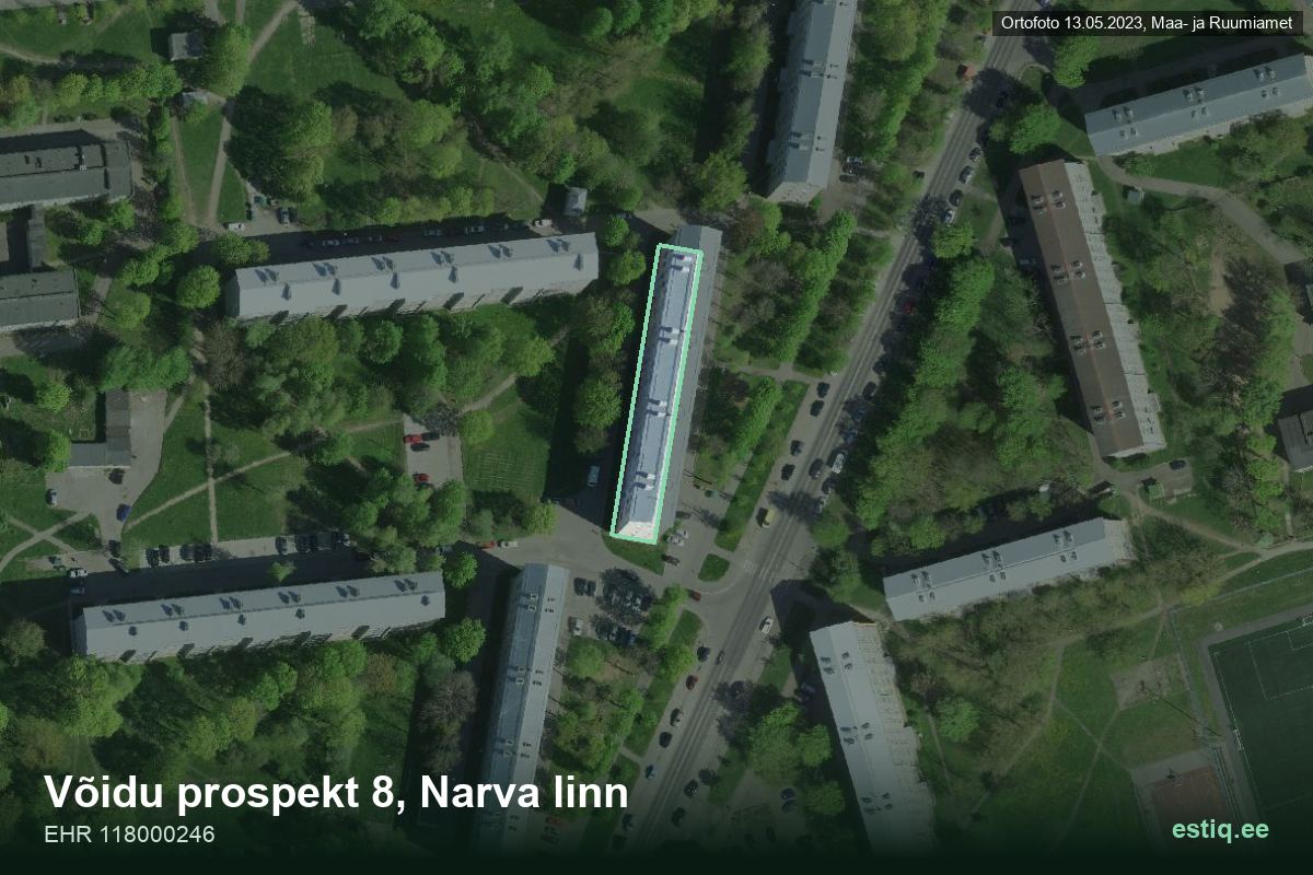 Võidu prospekt 8, Narva – ilmakuva rakennuksesta, ääriviiva rakennusrekisteristä (EHR)