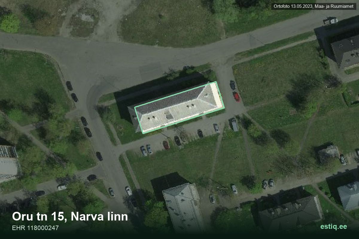 Oru tänav 15, Narva – hoone aerofoto, kontuur ehitisregistri (EHR) andmetest