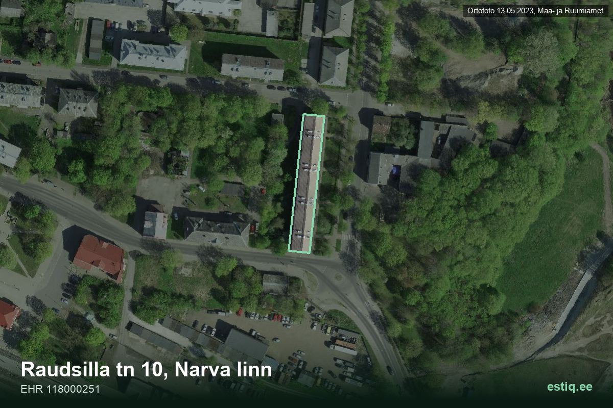 Raudsilla tänav 10, Narva – аэрофото дома, контур по данным регистра строений (EHR)