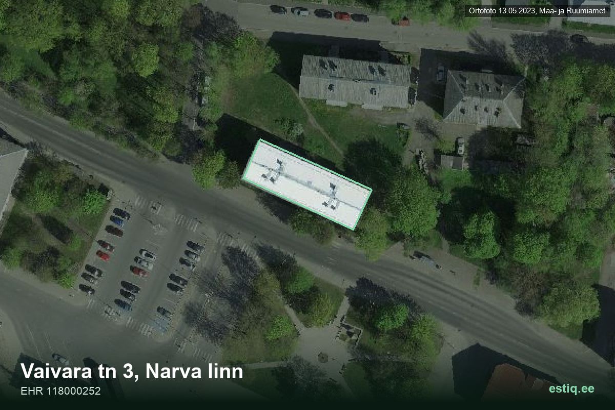 Vaivara tänav 3, Narva – аэрофото дома, контур по данным регистра строений (EHR)