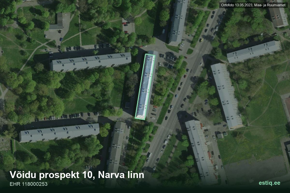 Võidu prospekt 10, Narva – ilmakuva rakennuksesta, ääriviiva rakennusrekisteristä (EHR)