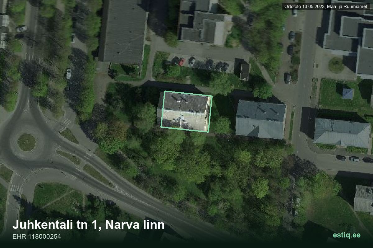 Juhkentali tänav 1, Narva – ilmakuva rakennuksesta, ääriviiva rakennusrekisteristä (EHR)