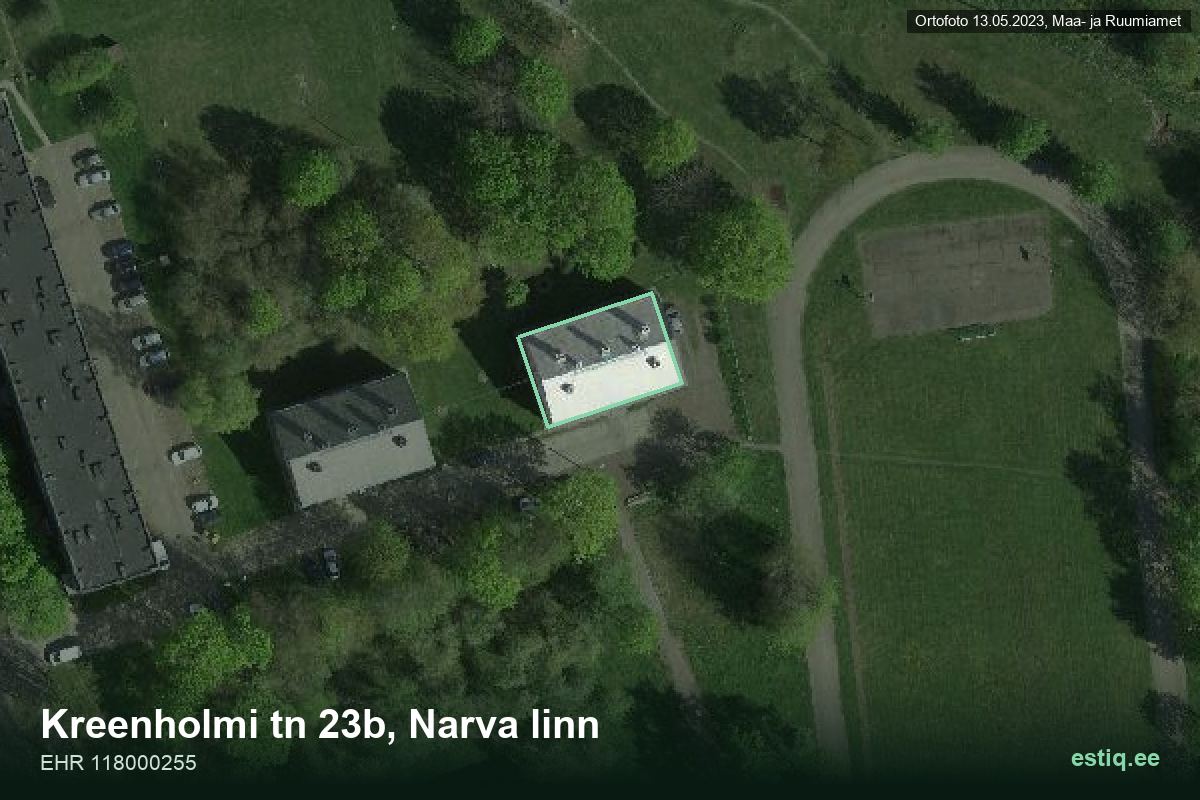 Kreenholmi tänav 23b, Narva – hoone aerofoto, kontuur ehitisregistri (EHR) andmetest