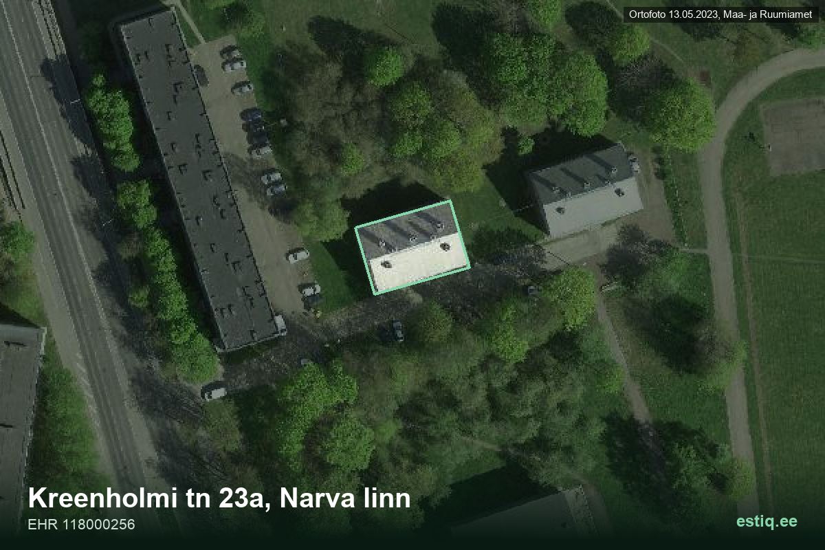 Kreenholmi tänav 23a, Narva – hoone aerofoto, kontuur ehitisregistri (EHR) andmetest