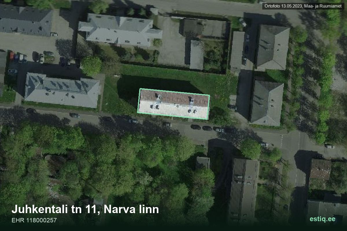 Juhkentali tänav 11, Narva – аэрофото дома, контур по данным регистра строений (EHR)