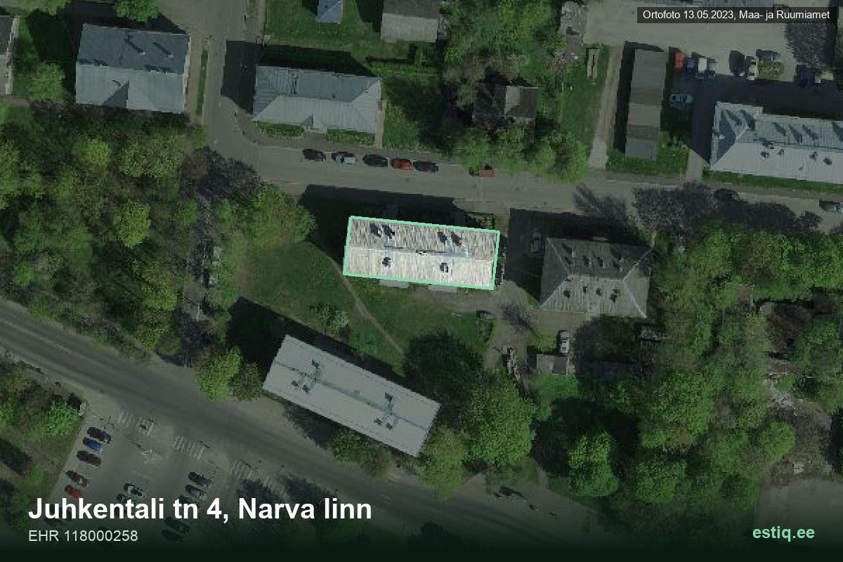 Juhkentali tänav 4, Narva – hoone aerofoto, kontuur ehitisregistri (EHR) andmetest