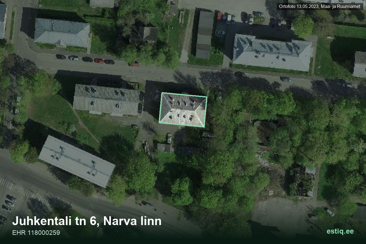 Juhkentali tänav 6, Narva – hoone aerofoto, kontuur ehitisregistri (EHR) andmetest