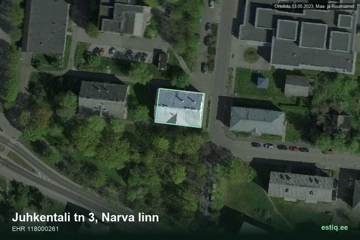Juhkentali tänav 3, Narva – hoone aerofoto, kontuur ehitisregistri (EHR) andmetest