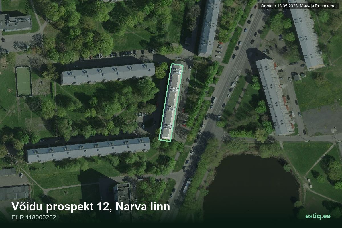 Võidu prospekt 12, Narva – hoone aerofoto, kontuur ehitisregistri (EHR) andmetest