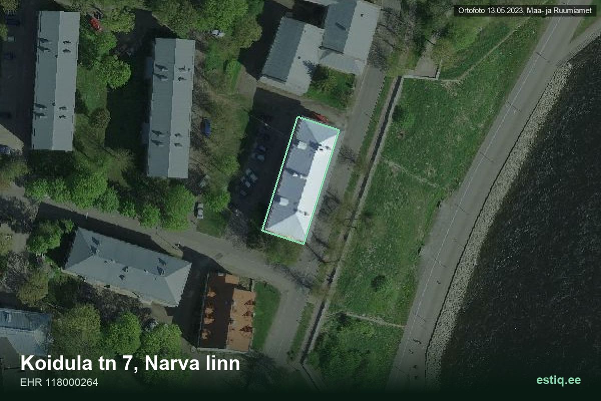 Koidula tänav 7, Narva – aerial photo of the building, outline from the Building Register (EHR)