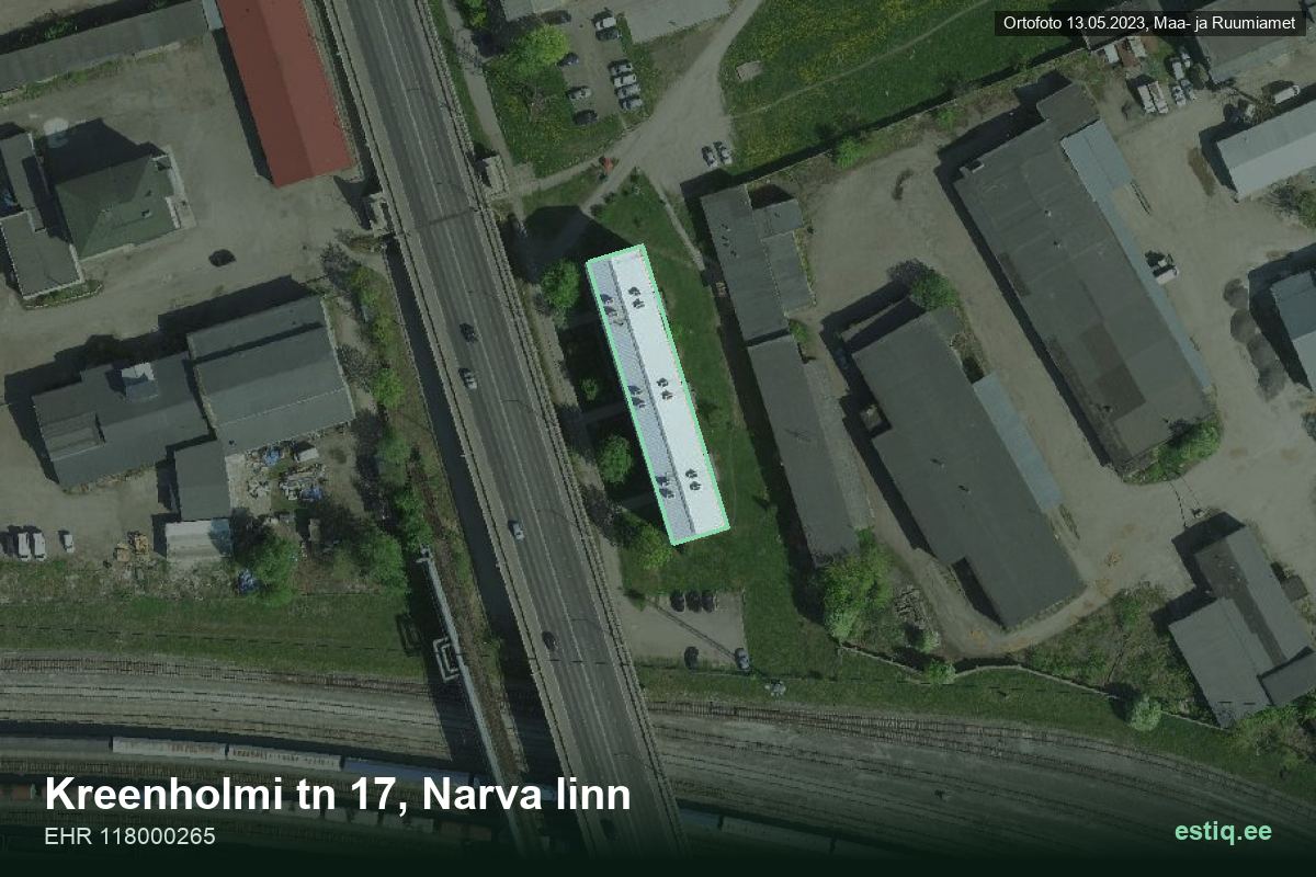 Kreenholmi tänav 17, Narva – аэрофото дома, контур по данным регистра строений (EHR)
