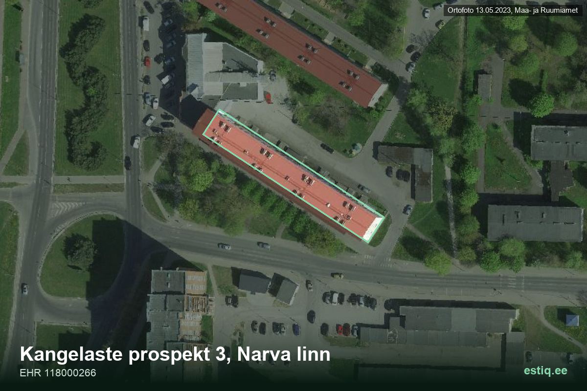 Kangelaste pr 3, Narva – аэрофото дома, контур по данным регистра строений (EHR)