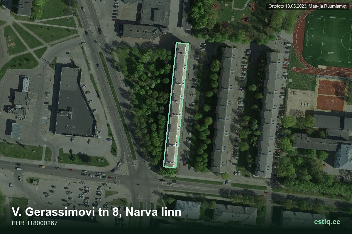 V. Gerassimovi tänav 8, Narva – aerial photo of the building, outline from the Building Register (EHR)