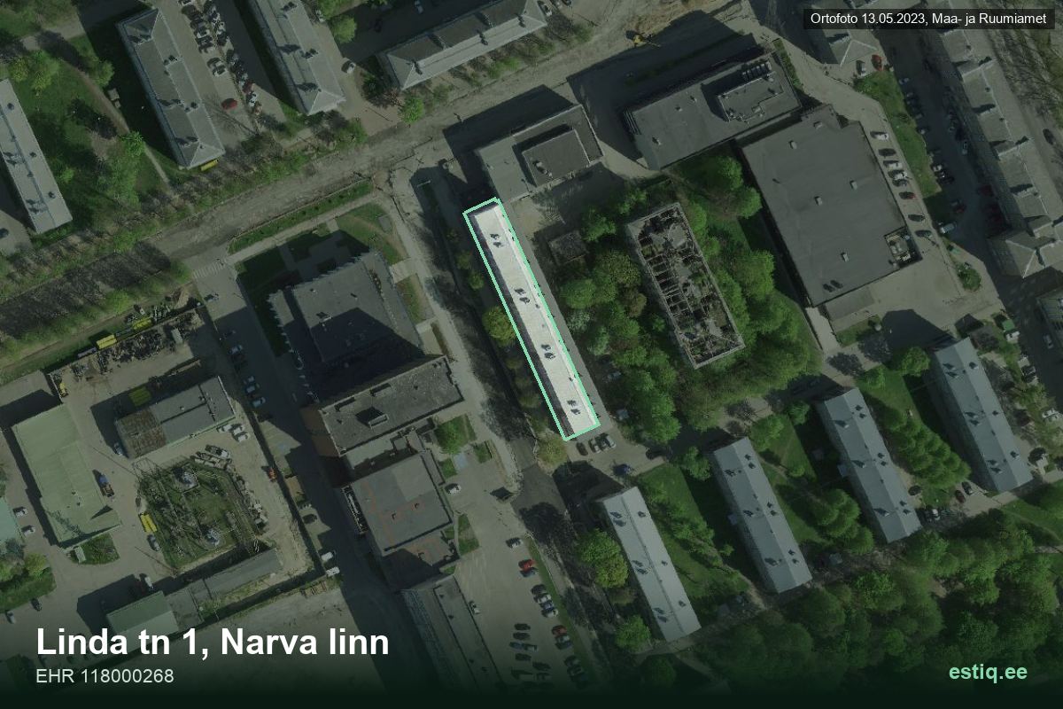 Linda tänav 1, Narva – aerial photo of the building, outline from the Building Register (EHR)