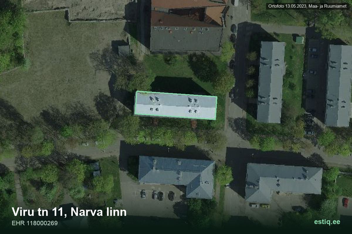 Viru tänav 11, Narva – hoone aerofoto, kontuur ehitisregistri (EHR) andmetest