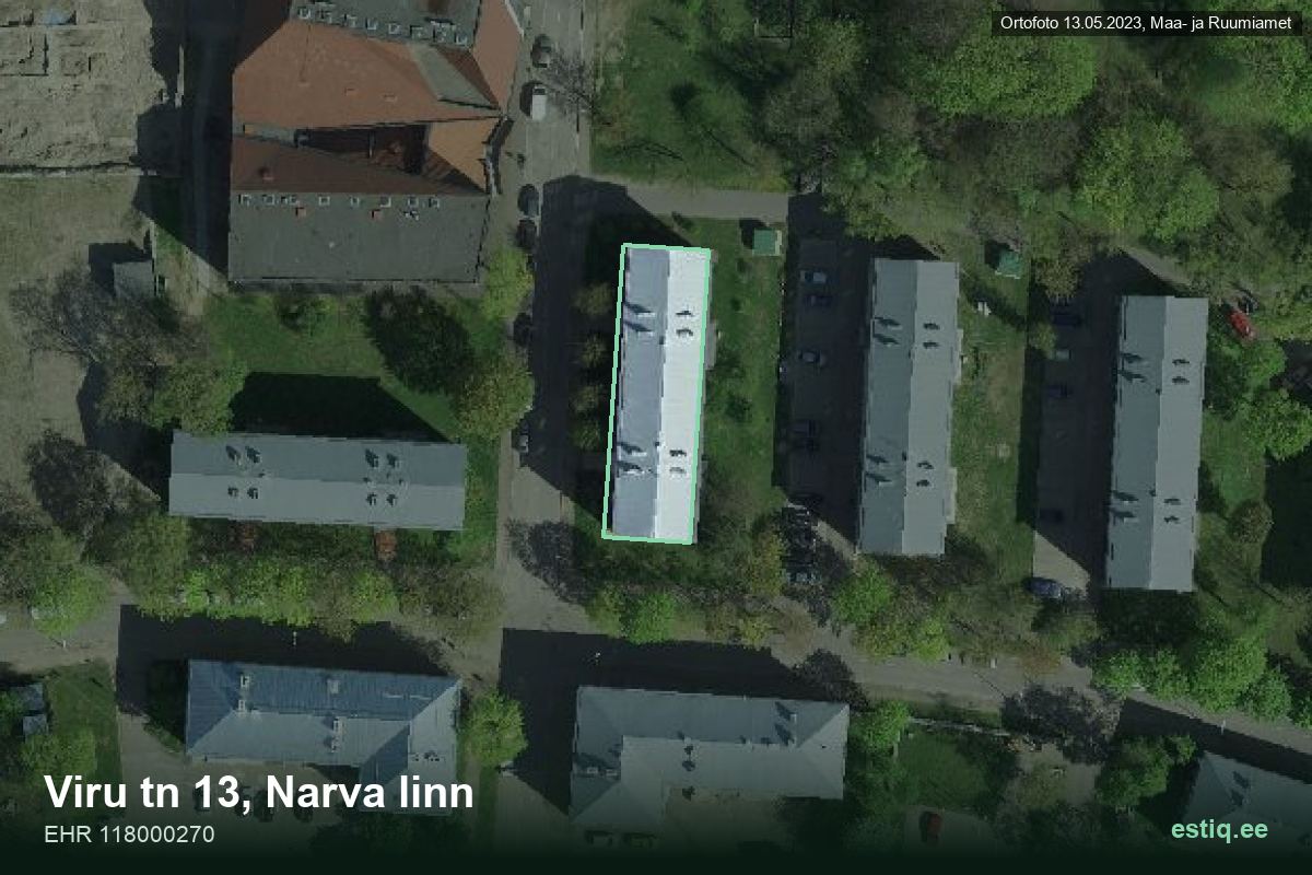 Viru tänav 13, Narva – hoone aerofoto, kontuur ehitisregistri (EHR) andmetest