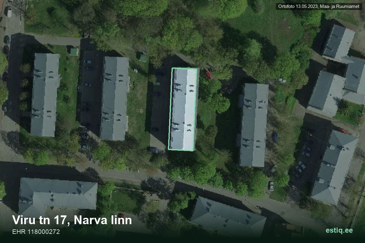 Viru tänav 17, Narva – aerial photo of the building, outline from the Building Register (EHR)
