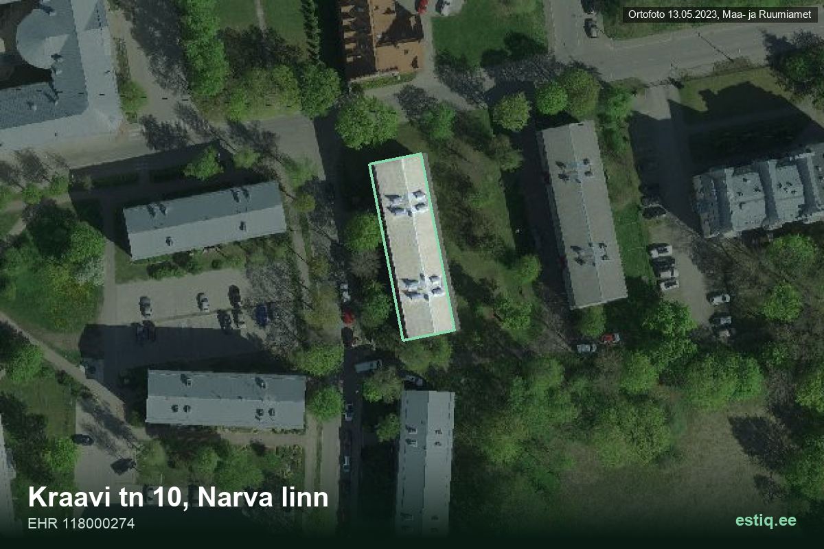 Kraavi tänav 10, Narva – аэрофото дома, контур по данным регистра строений (EHR)